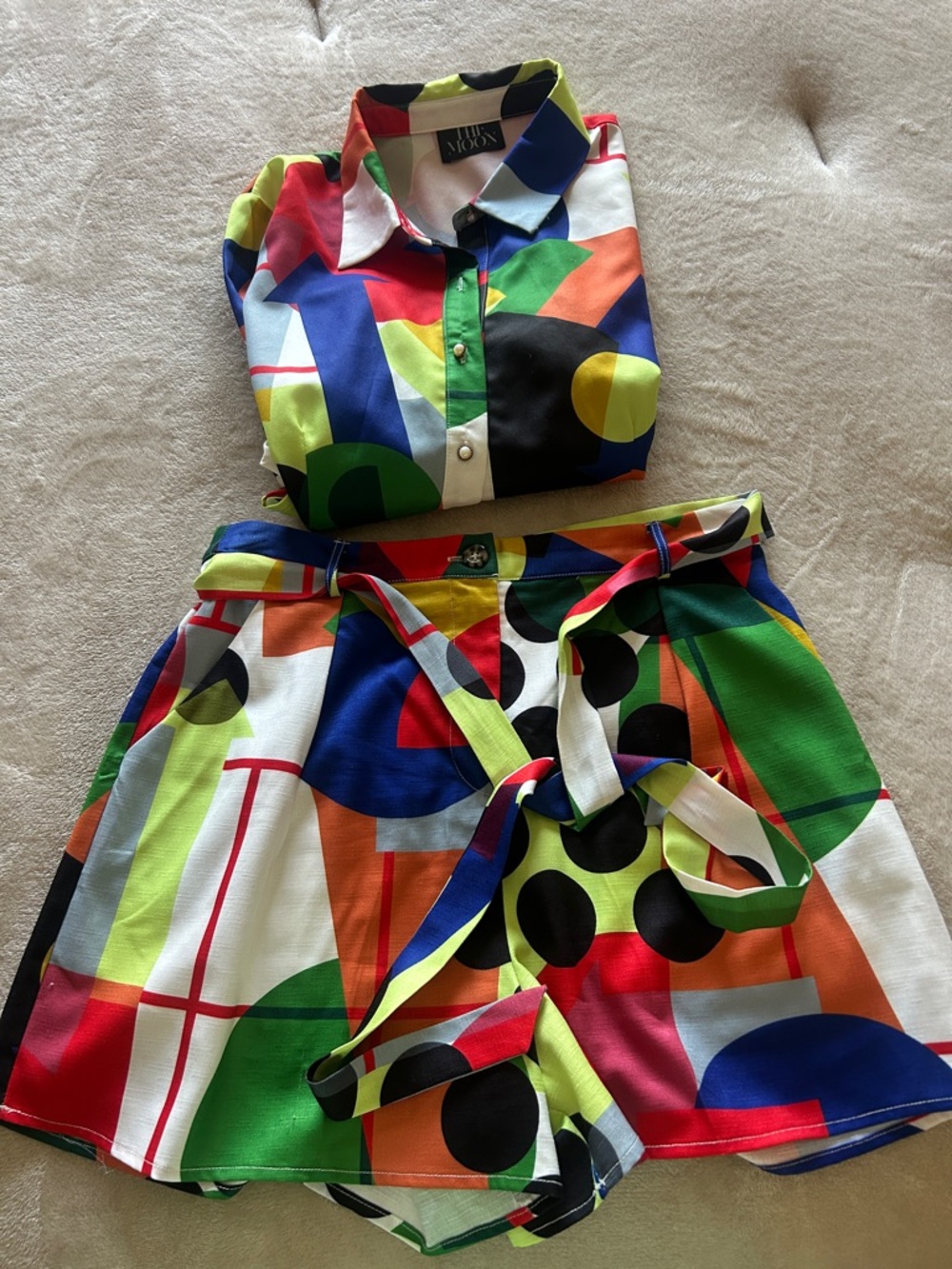 Colorblock Geometric Two-Piece Set with Shorts
